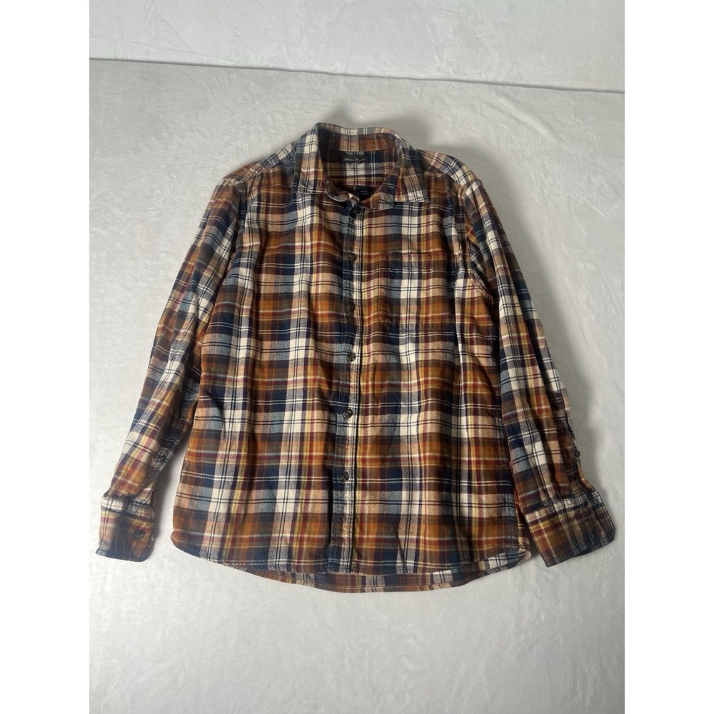 Eddie Bauer Mens Long Sleeve Plaid Flannel Button Up Shirt Fall Colors Medium